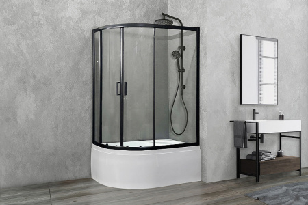 душевой уголок royal bath вк 120×80 rb8120bk-t-bl-r профиль черный, стекло прозрачное