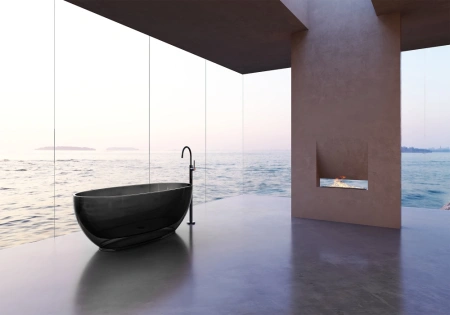 ванна из полиэфирной смолы abber kristall at9703onyx 170x75 см, отдельностоящая, черный