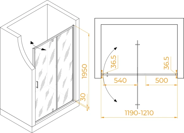 душевая дверь в нишу rgw leipzig le-103 120 см, профиль матовый хром, стекло прозрачное