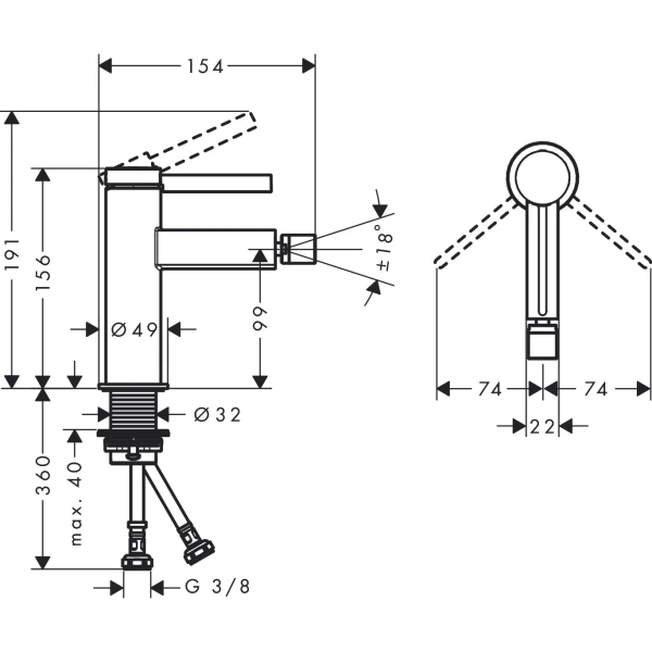 смеситель hansgrohe finoris 76200700 для биде, с донным клапаном, белый матовый