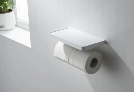 держатель туалетной бумаги aquatek европа aq4919mb двойной, с полкой для телефона, матовый черный