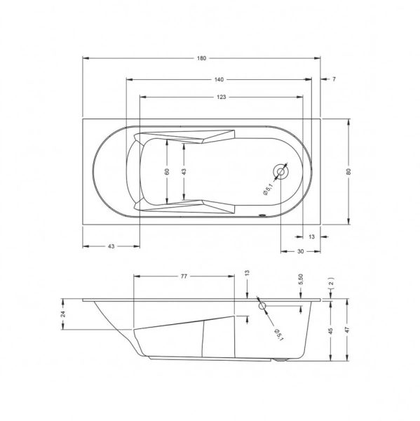акриловая ванна riho lazy 180х80 b081001005 (bc4100500000000) без гидромассажа