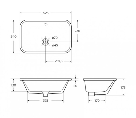 раковина встраиваемая снизу belbagno 52 bb1009, белая