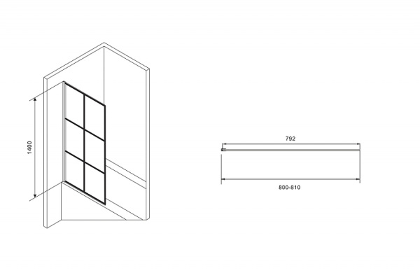 шторка на ванну abber immer offen 80x140 ag72080b профиль черный, стекло прозрачное