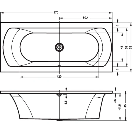 акриловая ванна riho lima 170x75 b051001005 (bb4400500000000) без гидромассажа