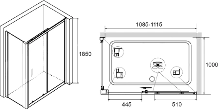 душевой уголок rgw classic cl-48b+100 см (108,5x111,5)x100x185 профиль черный, стекло прозрачное