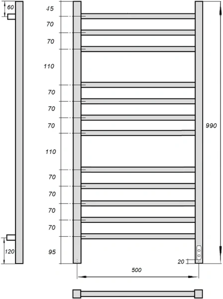 полотенцесушитель point вега pn71850 электрический, 50x100 см, хром