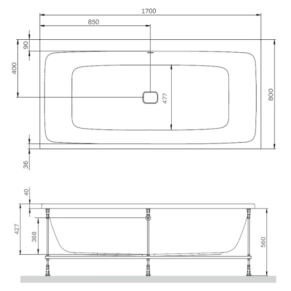 акриловая ванна am.pm func 170х80 w84a-170-080w-a без гидромассажа
