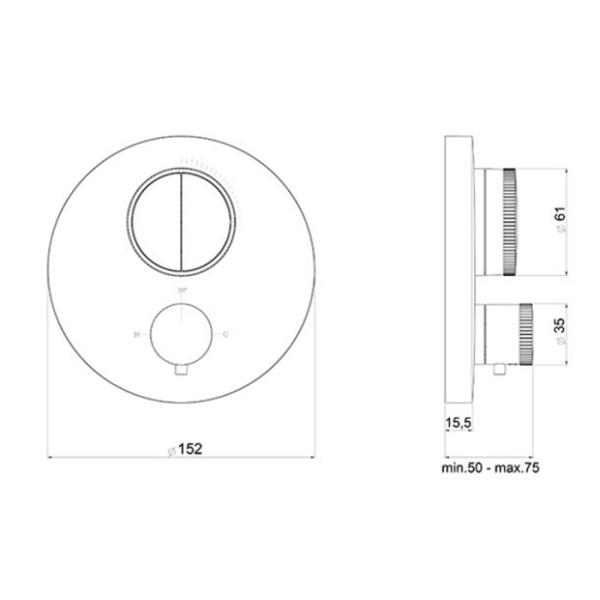 смеситель almar push round core e176632.cr для душа, встраиваемый, термостатический, внешняя часть, на 2 выхода, цвет хром