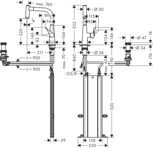 смеситель для кухни hansgrohe metris select m71 73826000