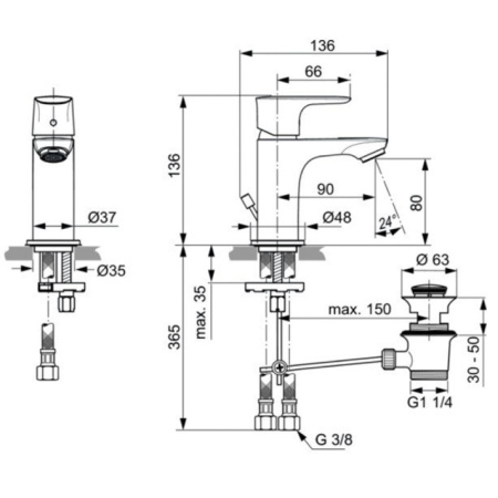 смеситель для раковины ideal standard connect air a7014aa