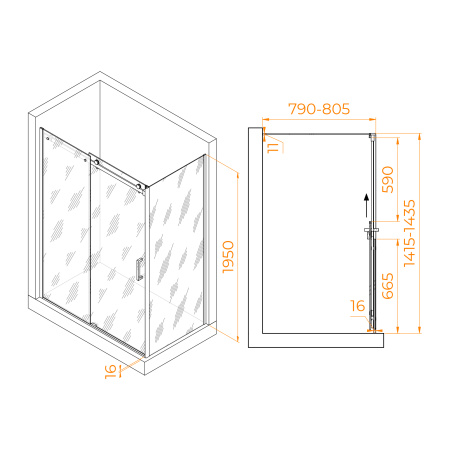 душевой уголок rgw tornado to-44-1b 140×80 020744148-14 профиль черный, стекло прозрачное