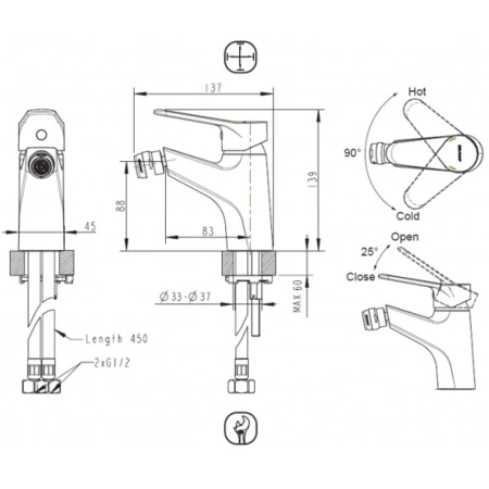 смеситель bravat eco f3111147c для биде, без донного клапана, хром