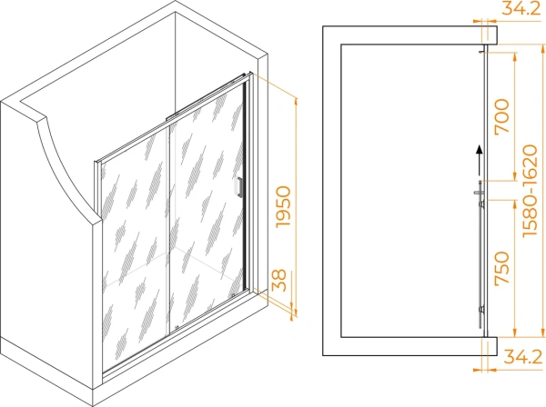 душевая дверь в нишу rgw passage pa-14 gr 160 см, профиль серый, стекло прозрачное