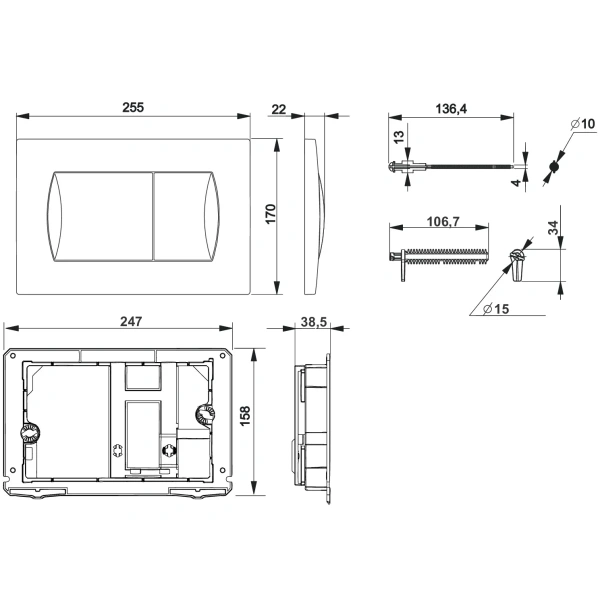 кнопка смыва roca active 62b 8901160b2 для инсталляции, матовый хром