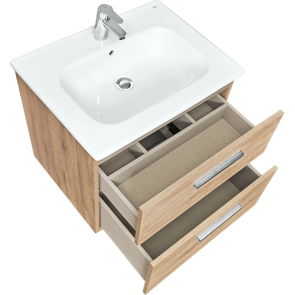 тумба под раковину roca victoria a857468517 58,5 см, подвесная, орех