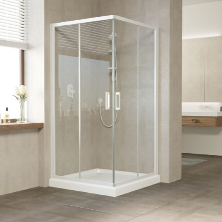 душевой уголок vegas glass za 0100 01 01 профиль белый, стекло прозрачное